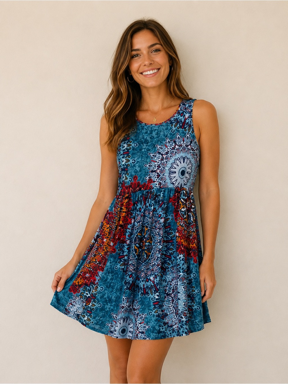 LONGYUAN Boho Floral Swing Dress Size S
